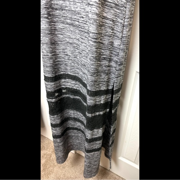 FREE PEOPLE Hazy Days Maxi Dress Black Gray Space Dye Marled Knit Lace Inset - Picture 10 of 12